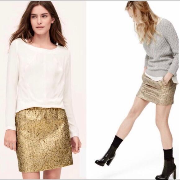 ANN TAYLOR LOFT Skirt Jacquard Gold Metallic NWT Size XX Small Petite Holiday - Picture 1 of 9